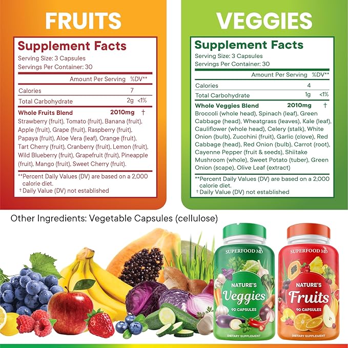 Superfood MD Fruits and Veggies Supplement 90 Fruit 90 Veggie 90 Count 2)