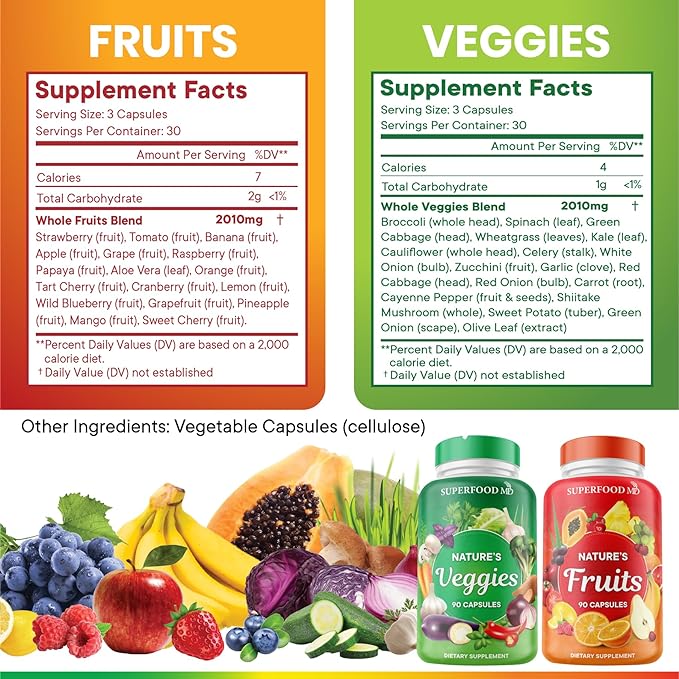 Superfood 180 Fruit and 180 Veggie -100% Whole (90 Count 4)