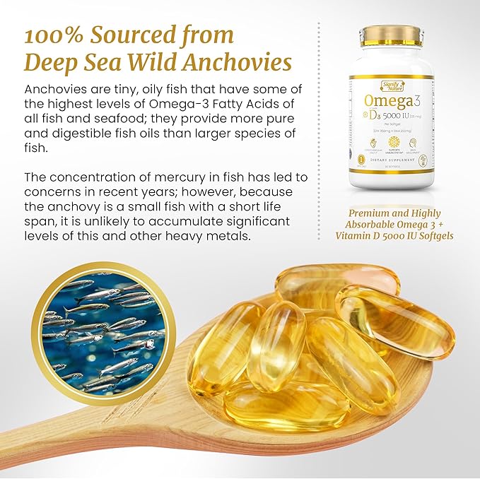 Omega 3 Fish Oil Supplement D3 5000 5000 IU 1000mg Triglyceride Omega-3 Fish 3 Blend D3 & 3-90CT