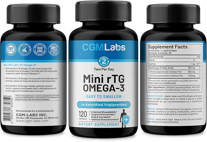 rTG Omega 3 Fish Oil Dietary Supplement 960mg - 120 Softgels