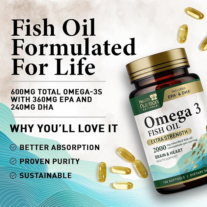 Triple Strength Omega 3 Fish Oil 2000 mg Omega-3 Supplements, 120 Count