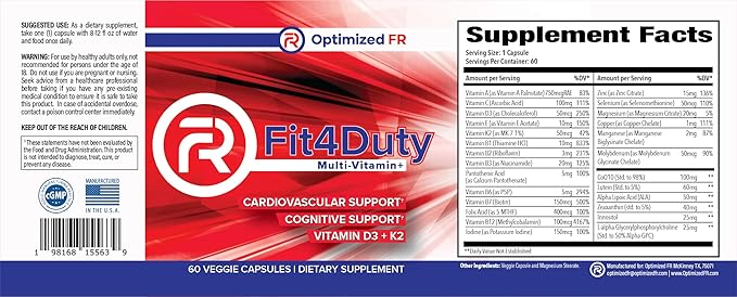 Fit4Duty Multivitamin+, One a day Multivitamin 60 Servings, 2 month