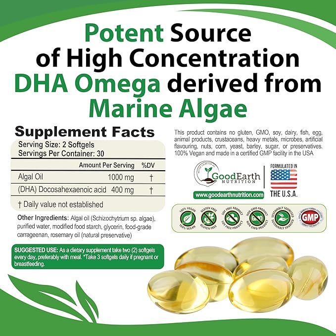 Algal Oil - Vegan DHA Omega 3 Fish 60 Mini