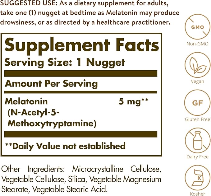 Solgar Melatonin 5 mg, 120 Nuggets 120 Servings