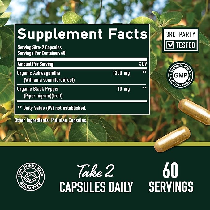 Ashwagandha Supplement 1300mg for Stress Resistance 120ct, 2-Month 2-Month Supply
