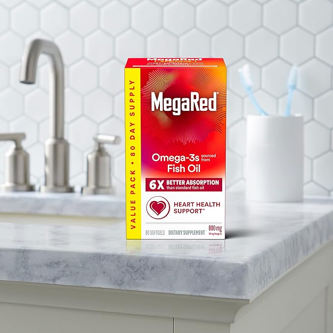MegaRed Omega 3 Fish Oil Supplement 800mg (per 6X Absorption 3 Fatty (80cnt Box),