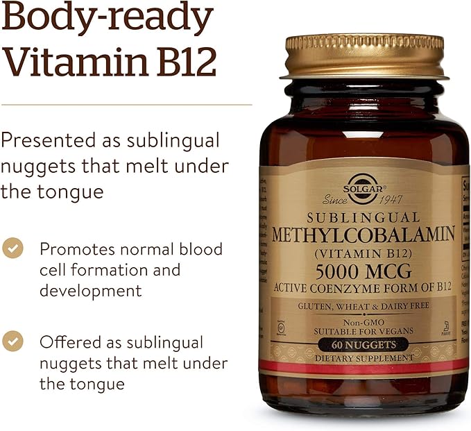 Solgar Methylcobalamin Vitamin B12 5000 mcg Nuggets B12 Form, 60 Count