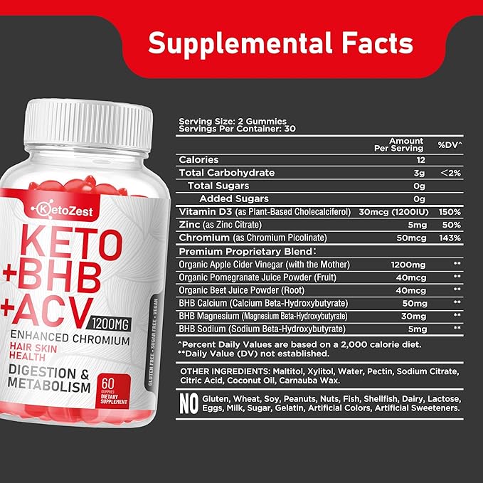 Keto ACV BHB Gummies - Apple Cider Vinegar with The Mother Supplement - Vitamin D3 Zinc Beetroot Pomegranate Chromium Beta Hydroxybutyrate - Vegan Sugar Gluten Free for Men Women