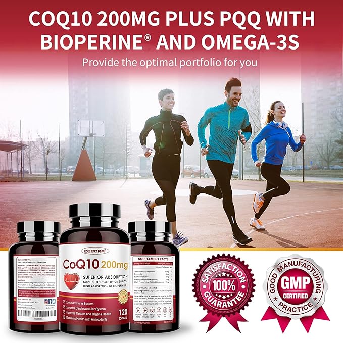 CoQ10-200mg-Softgels with PQQ, BioPerine & Omega-3, 120 Servings Q10(Ubiquinone) Supplement