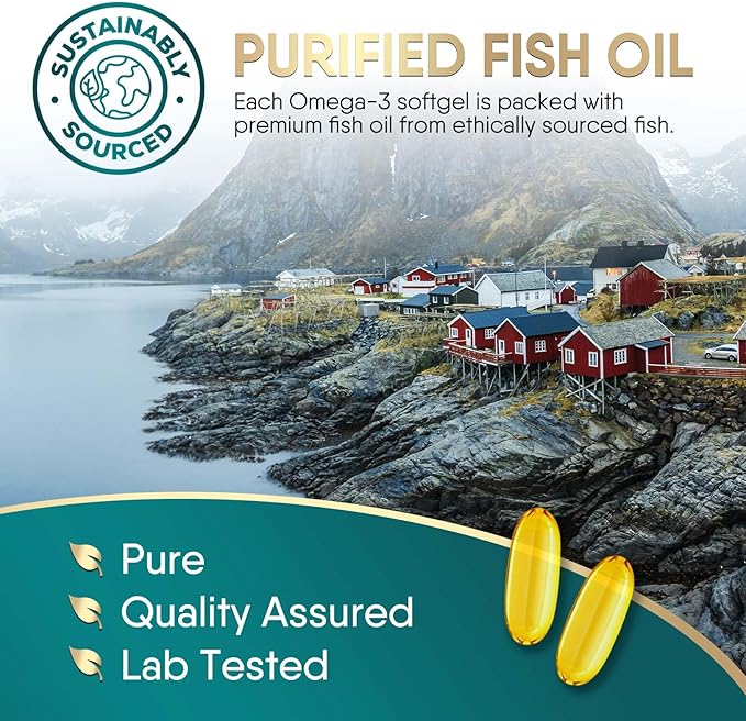 Triple Strength Omega 3 Fish Oil 2400 mg Omega-3 Supplements, 180 Softgels