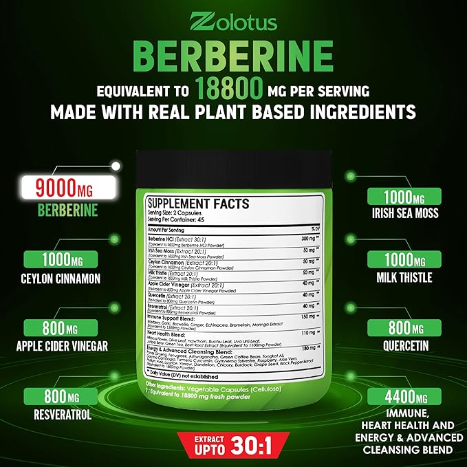 Zolotus 18800mg Berberine Supplement 40 in 1, with