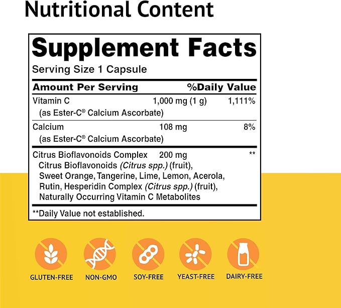 American Health Ester-C With Citrus Bioflavonoids Capsules 24-Hour Immune 1000 mg, 90 Count, 90 Servings