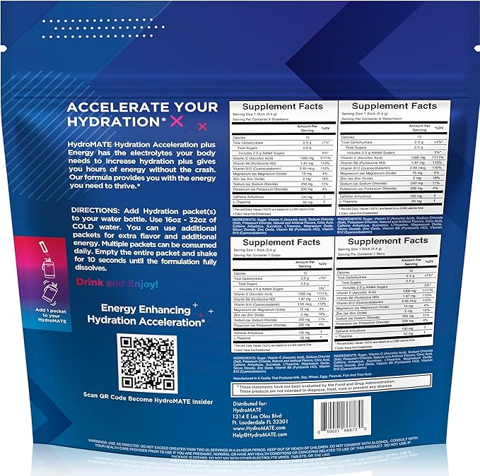 HydroMATE Electrolytes Powder Drink Mix Packets 30 Count