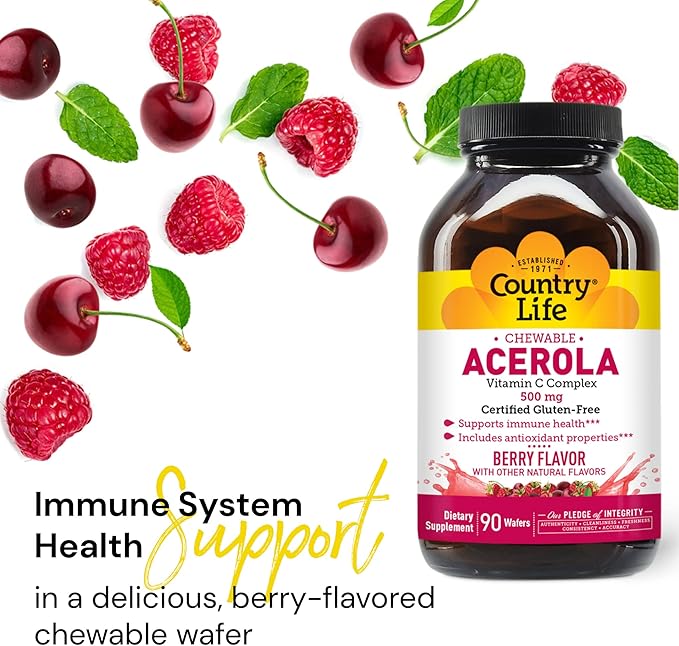 Country Life Acerola 500mg Chewable Vitamin 90 Wafers
