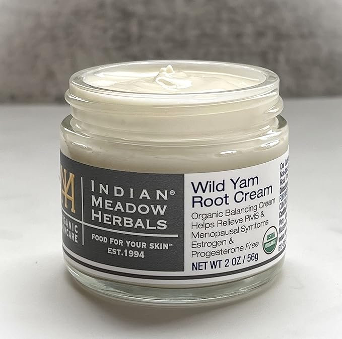 Indian Meadow Herbals Wild Yam Root Cream (2oz) - USDA Certified Organic Balancing Cream for PMS & Menopause Relief - Estrogen & Progesterone-Free. Handmade By US. Woman-owned & Operated Since 1994.