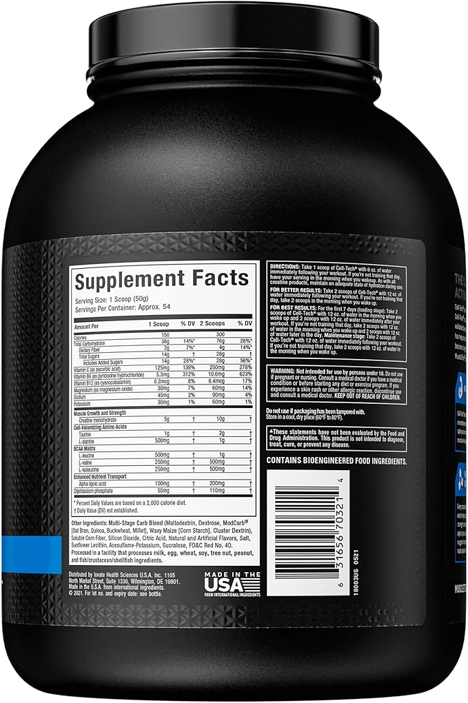 Creatine Monohydrate Powder | MuscleTech Cell-Tech Creatine Powder | Post Workout Recovery Drink | Muscle Builder for Men & Women | Musclebuilding Creatine Supplements | Fruit Punch, 6 lbs (56 Serv)