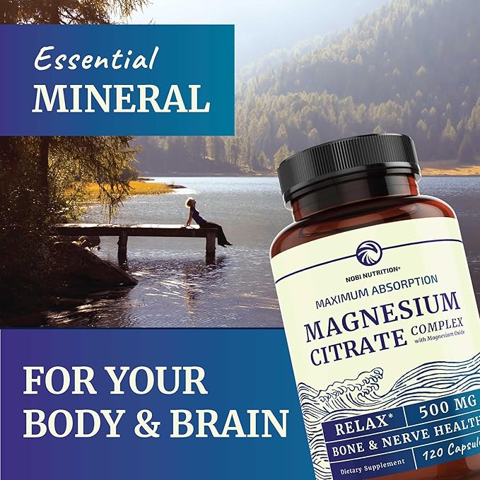 Magnesium Citrate 500 MG (120ct) for Calm, Relaxation, Constipation & Digestion Support | High Absorption Magnesium Supplement with Elemental Mag Oxide | Gluten-Free, Soy-Free | 4-Month Supply
