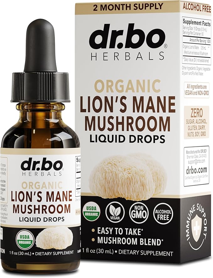 Lions Mane Mushroom Supplement Drops - Organic Lion's Mane Mushroom Liquid Tincture for Focus, Fog, Brain Health Supplements - Vegan Herbal Nervine, Nootropic Organic Lions Mane Supplement Extract 1oz