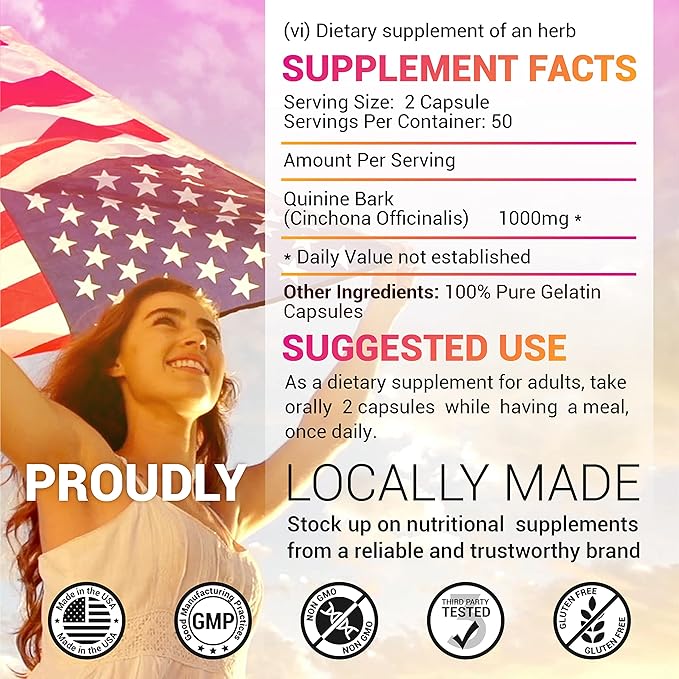 Quinine Liquid Extract Cinchona Officinalis Bark (100 Capsules)