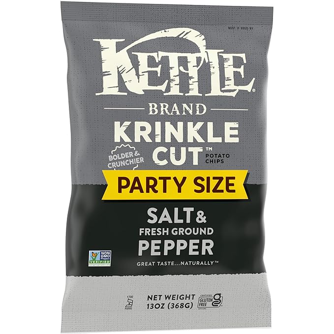 Kettle Brand Potato Chips, Krinkle Cut, Salt & Ground Pepper Kettle Chips, Party Size, 13 Oz