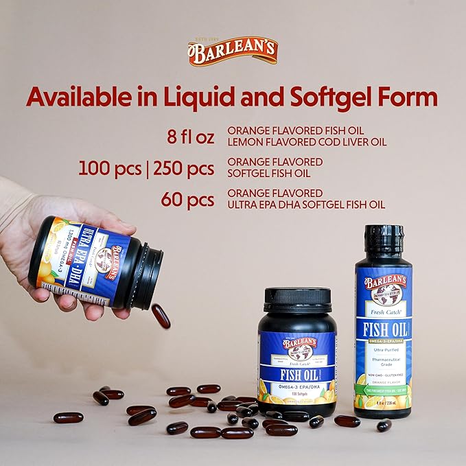 Barlean's Omega 3 Fish Oil Supplements, 600mg Fish 250 Count