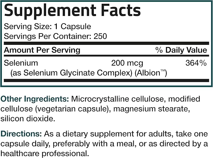 Bronson Selenium 200 mcg – Yeast Free Chelated Amino Acid Complex - Essential Trace Mineral with Superior Absorption, 250 Vegetarian Capsules
