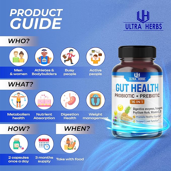 Gut Health Supplement 14,400mg with Prebiotic (90 Count 1))