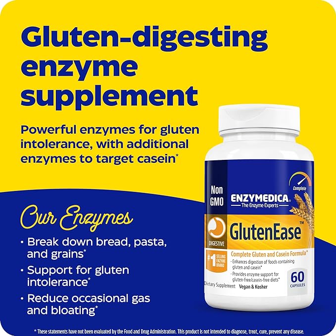 Enzymedica GlutenEase, Digestive Enzymes for Food 60 Count