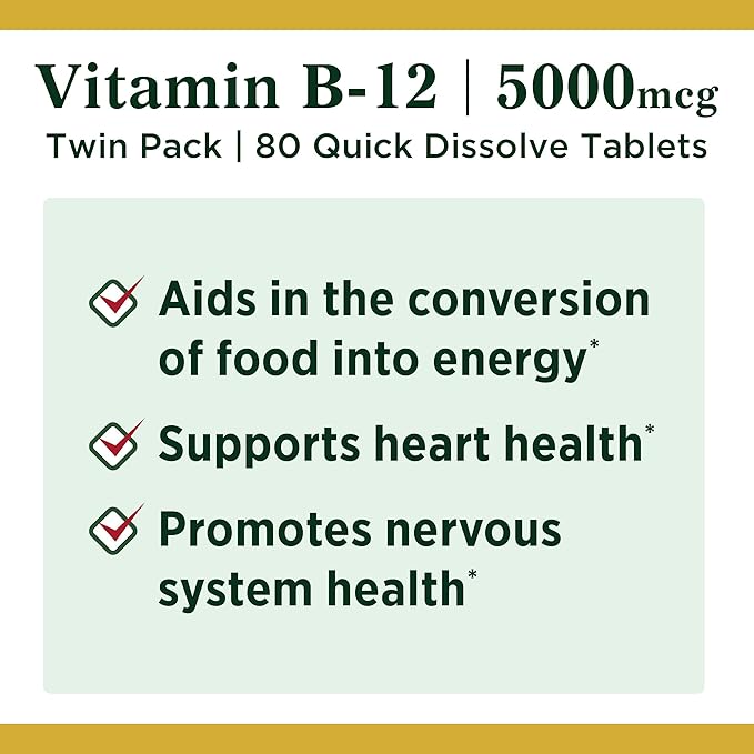 Nature's Bounty Vitamin B12, Quick Dissolve 5000mcg, 40 40 Tablets 2)