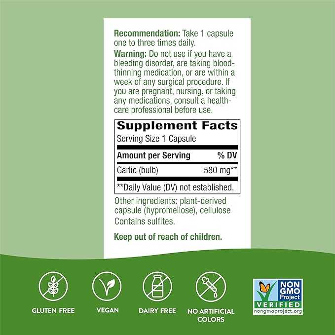 Nature's Way Garlic Bulb, Supports Heart 100 Vegan 2)