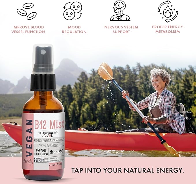 Organic Vegan Vitamin B12 Supplement Liquid 5,000mcg Methylcobalamin 240 Days