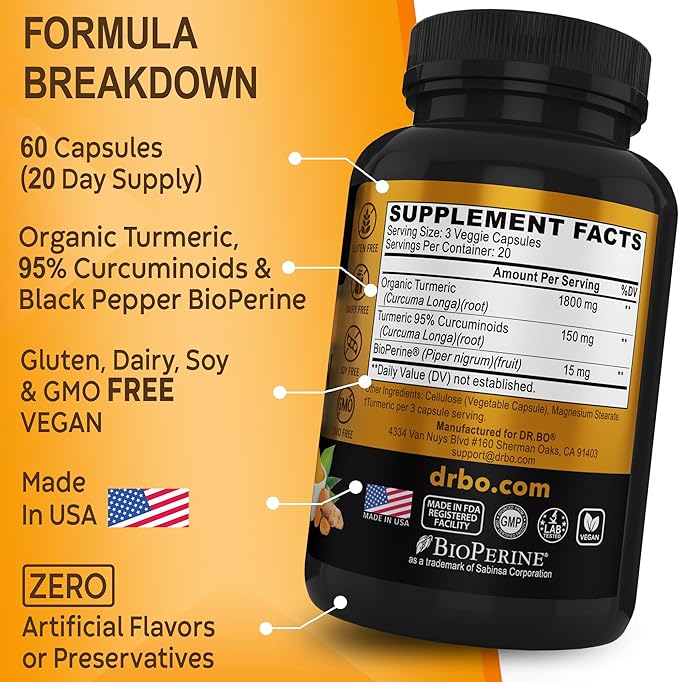 Turmeric Curcumin with BioPerine Supplement Capsules 1950mg Curcuma 60 Turmeric