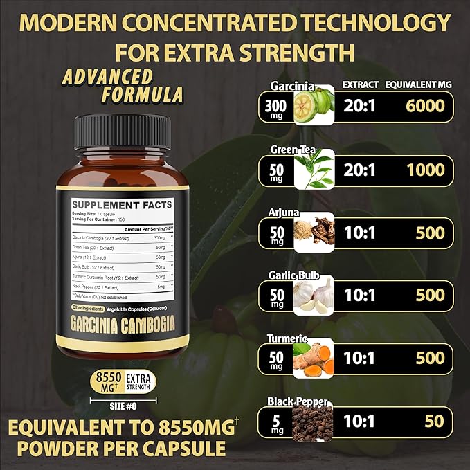 Premium Garcinia Cambogia 20:1 Extract Capsules 8550 mg 1 Pack 150 Caps 5 Months