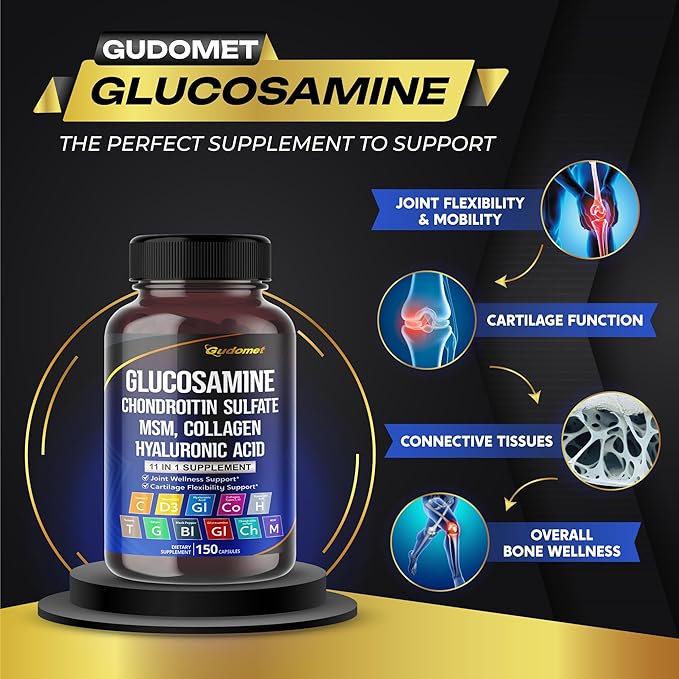 Glucosamine Chondroitin sulfate Methylsulfonylmethane Hyaluronic Acid D3, Black -150 Capsules-