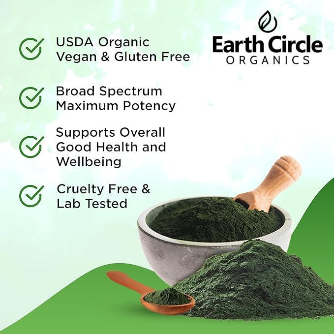 Earth Circle Organics Organic Chlorella Powder Superfood | Kosher | Broken Cell Wall Chlorophyll, Vegan, Super Green Algae, Clean Chlorella, High in Protein, Fiber & Amino Acids - 4oz