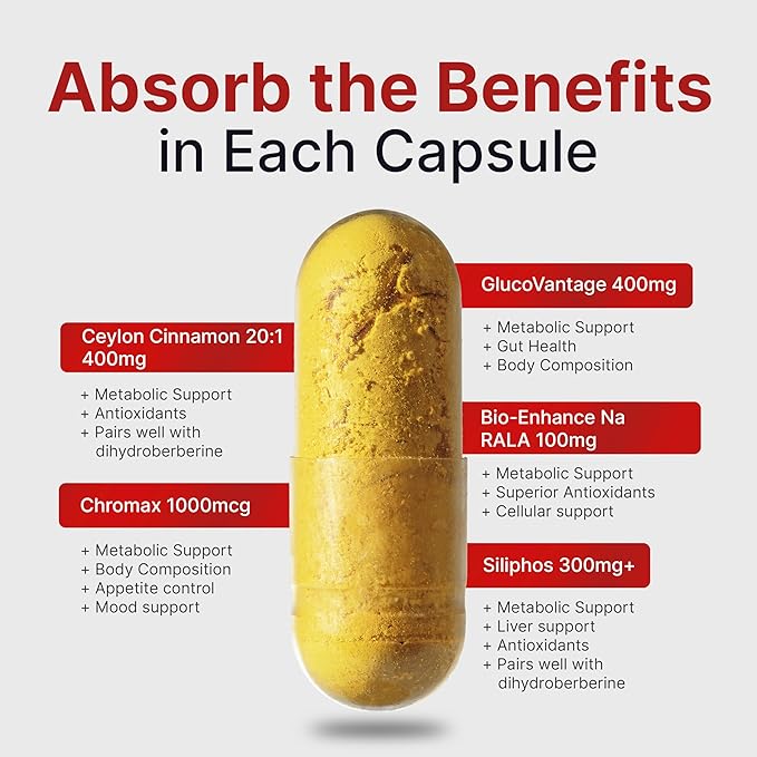 Advance Berberine Matrix 90caps: 5 in 1 Dihydroberberine 400mg, Milk 300mg, Ceylon 20:1 400mg 400mg , 100mg, Chromium 1000mcg