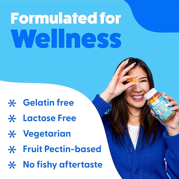 Feel Great Omega & DHA Gummies for Adults Plant Based Omega 3 Fish Oil Alternative | Vegetarian | Vitamin C, Chia, and Omega3, Supports Brain, Immune, Prenatal Functions, (60 Count)