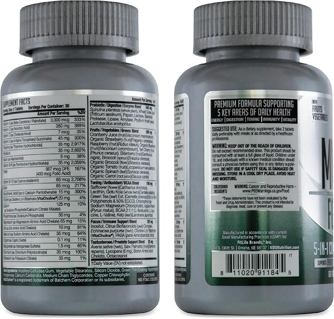 NDS Nutrition MV360 For Men, 5-in-1 Complete Multivitamin for Men with Essential Mens Vitamins for Energy, Digestion, Toning, Immune Support, and Mens Health & Vitality, 60 Tablets, 30 Servings