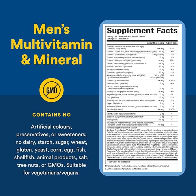 Natural Factors, Men's Multivitamin & Mineral, 1 Serving Contains Nutrition Equivalent to ½ lb of Veggies, 60 Tablets