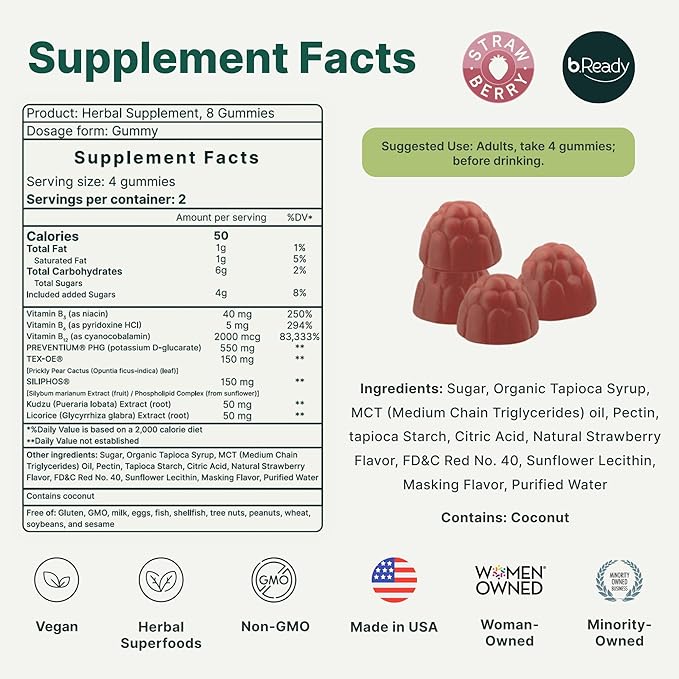 Milk Thistle Gummies for Post-Party Wellness | Liver Detox with Vitamin B, Morning Recovery Supplement, & Prickly Pear | Strawberry Flavor Vegan Gummies for Liver Support and Metabolism – 2 Servings