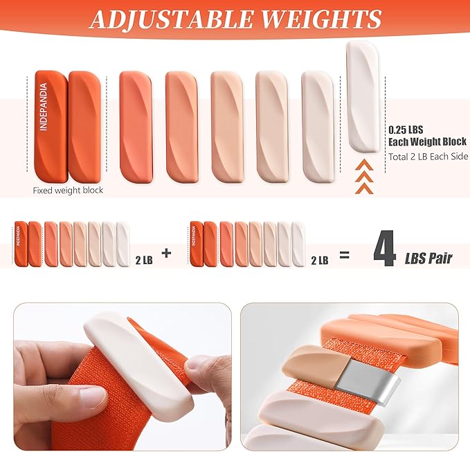 Adjustable Ankle & Wrist Weights for Women & Men, Set of 2 (1lb / 2lb Each), Silicone Weighted Bangles for Arm, Leg, Walking, Fitness, Yoga, Pilates Workout 24055