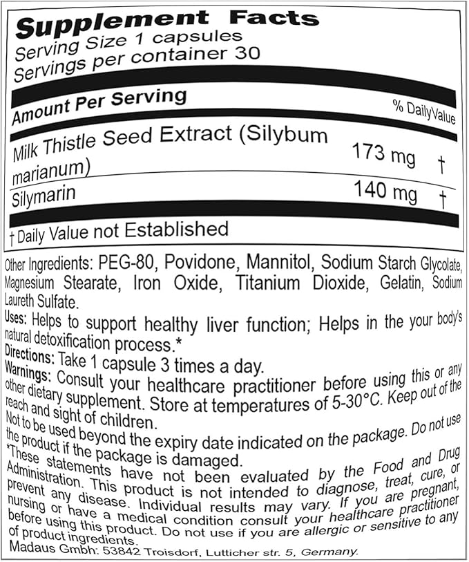 30 capsules 140mg (Milk Thistle Extract)