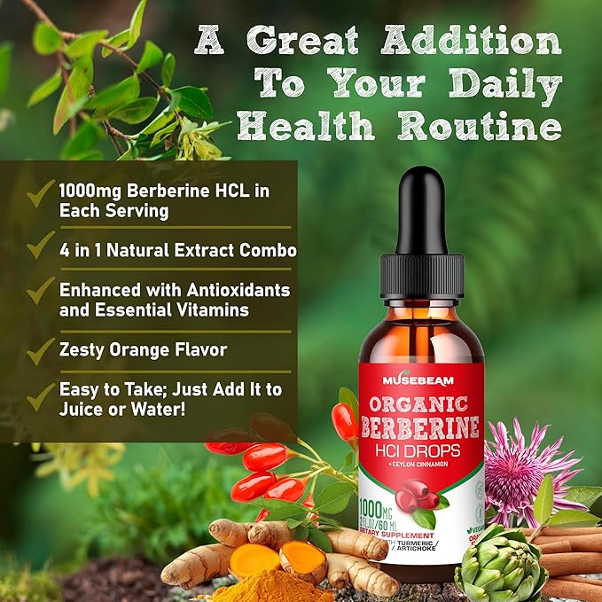 Organic Berberine HCl 1500mg Liquid Drops 2fl. oz (60ml)