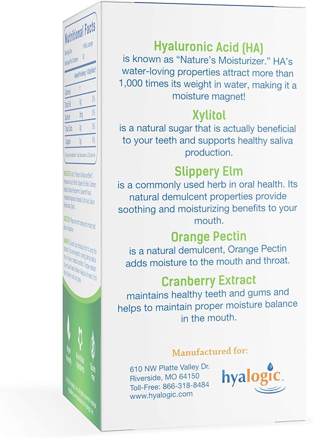 Hyalogic HyaMints Breath Mints for Dry Mouth- Sugar Free Mint Flavor— Natural Breath Freshener w/Hyaluronic Acid, Cranberry Extract, Xylitol, Slippery Elm, Orange Pectin (60 Count)