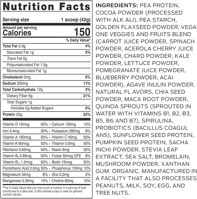Vega Organic All-in-One Vegan Protein Powder, Chocolate 13.2 oz
