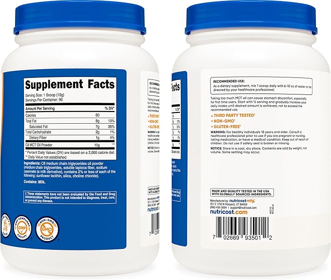 Nutricost C8 MCT Oil Powder 2LBS (32oz) - 95% C8 MCT Oil Powder