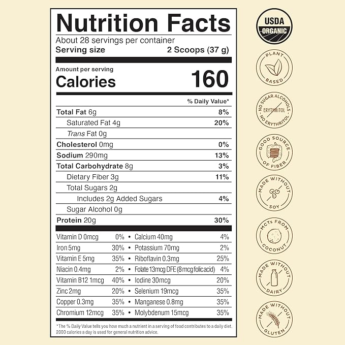 KOS Vegan Protein Powder Erythritol Free, 28 Servings
