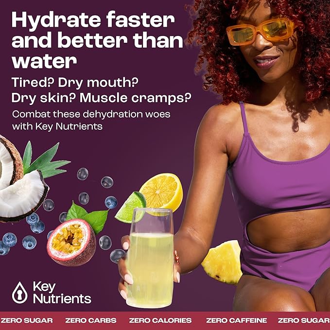KEY NUTRIENTS Electrolytes Powder Packets No Sugar - 5 Delicious Flavors in Hydration Packets 20 Pack - No Calories, Gluten Free Electrolytes Powder Packets, Non GMO, Made in USA