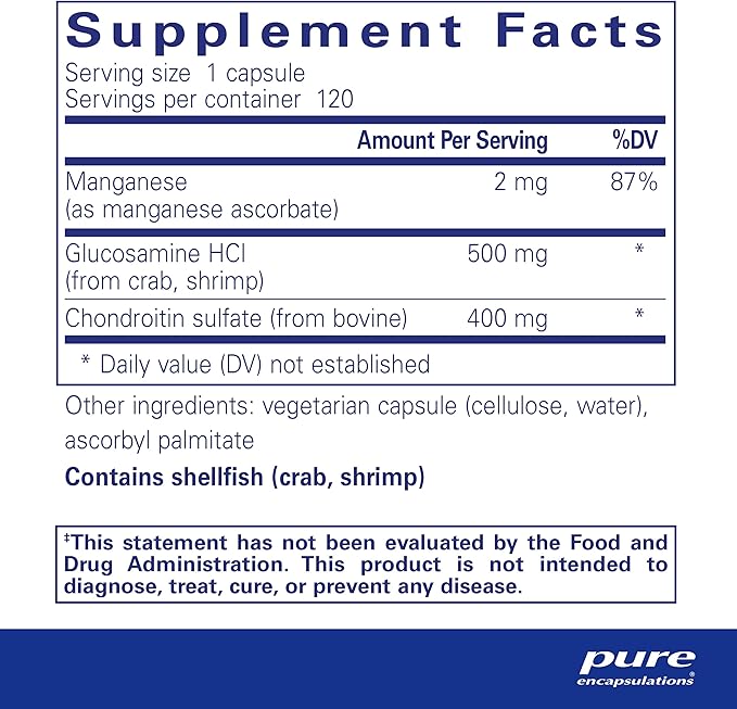 Pure Encapsulations Glucosamine Chondroitin with Manganese 120 Capsules
