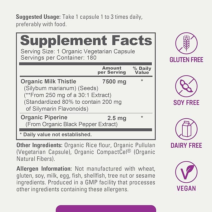 biophix Milk Thistle USDA Organic 30:1 7500 mg 180 Veggie